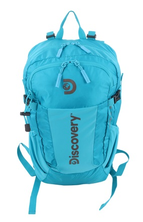Niebieski plecak Discovery Outdoor 611 z przodu, z pionowym napisem Discovery i uchwytem u góry