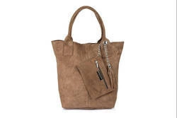 Skórzana torebka damska shopperka zamszowa taupe Vera Pelle L82