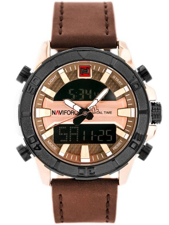 Brązowo-czarny z różowym złotem zegarek męski Naviforce NF9114 - zegarek z przodu na białym tle