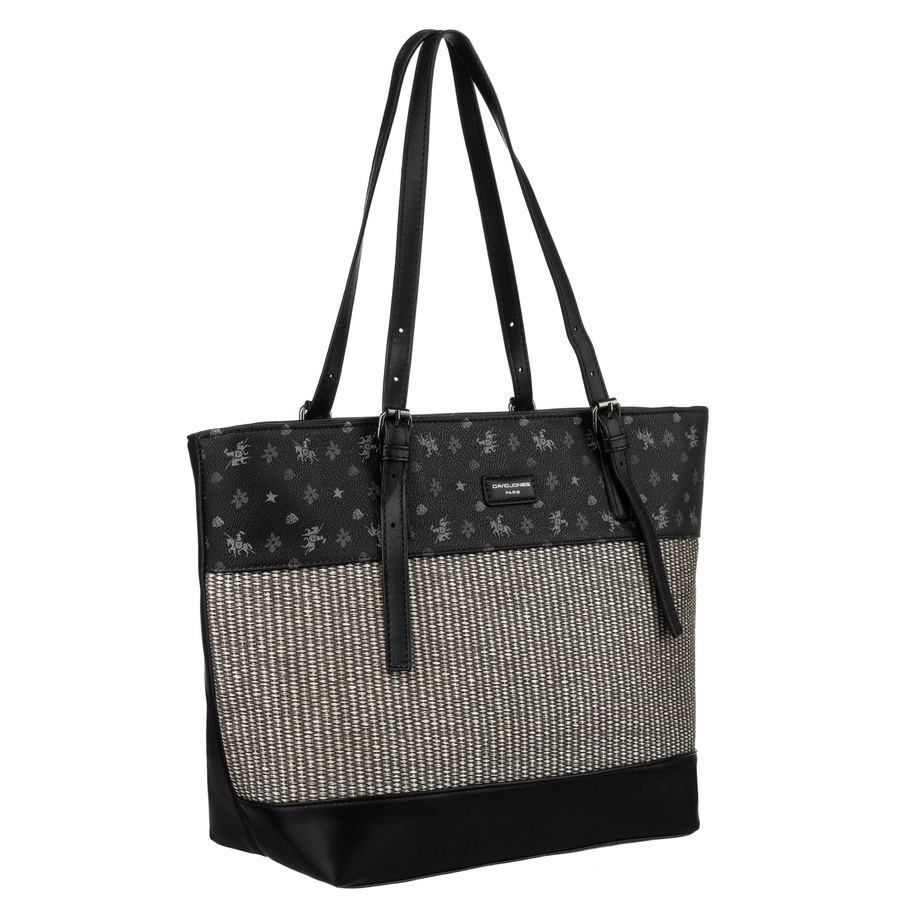 Czarny shopper damski David Jones 6875-4 z monogramem