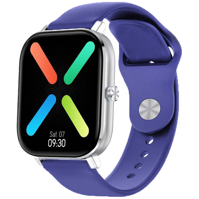 Srebrno-fioletowy smartwatch unisex Pacific 20-9 - smartwatch z boku z koronką i fioletowym paskiem