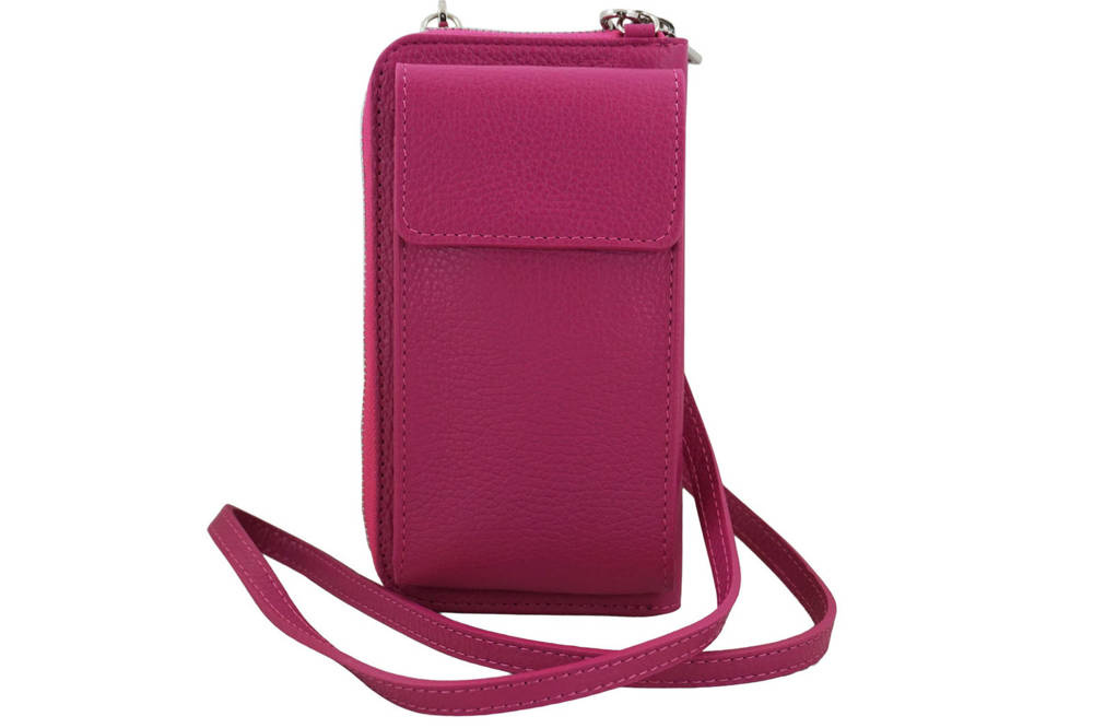 Etui na telefon ze skóry naturalnej damskie Barberini's 908-14 mini listonoszka fuksja - cecha produktu