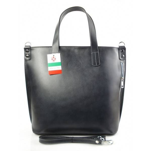 Torebka skórzana damska VERA PELLE SB546G2 shopper bag A4 szara - elegancka sylwetka produktu