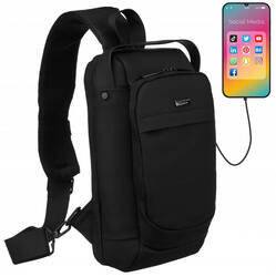 Mały plecak na jedno ramię czarna saszetka na ramię z portem USB - Peterson 88040