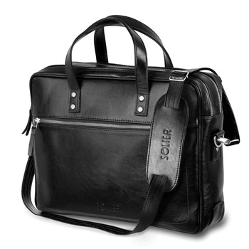 Skórzana torba męska na laptopa czarna - Solier SL05 Newbridge