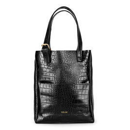 Skórzana torebka damska skóra węża shopper bag czarna worek - Solier FL27