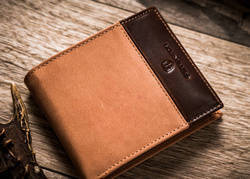 Skórzany dwukolorowy portfel męski brązowy — Peterson PTN N992-SHS