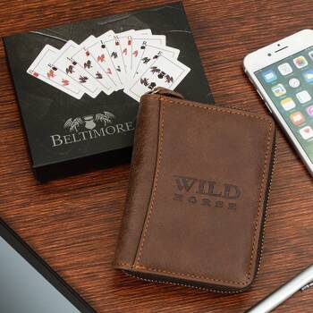 Skórzany męski portfel na zamiek brązowy - Wild Horse H71