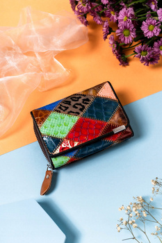 Skórzany patchworkowy portfel damski kolorowy - Rovicky R-64098-PAT
