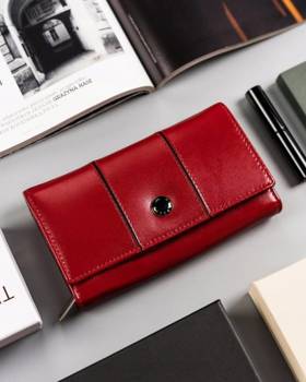 Skórzany portfel damski na zatrzask czerwony — Peterson RD-07-GCL-S