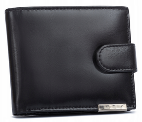 Skórzany portfel męski czarny na zatrzask RFID - Ronaldo RM-02L-BCF-BP