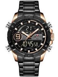 ZEGAREK MĘSKI NA BRANSOLECIE CZARNY NAVIFORCE - NF9146S (zn089c) - black/rosegold + BOX